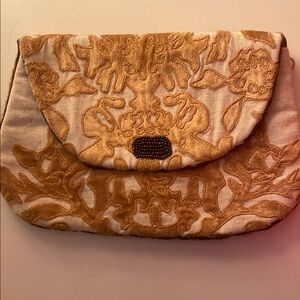 Elegant Tan and Cream velvet satin beaded Clutch